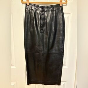 Maxima for Tannery West Elegant Black Leather Skirt with Buttons in the Back